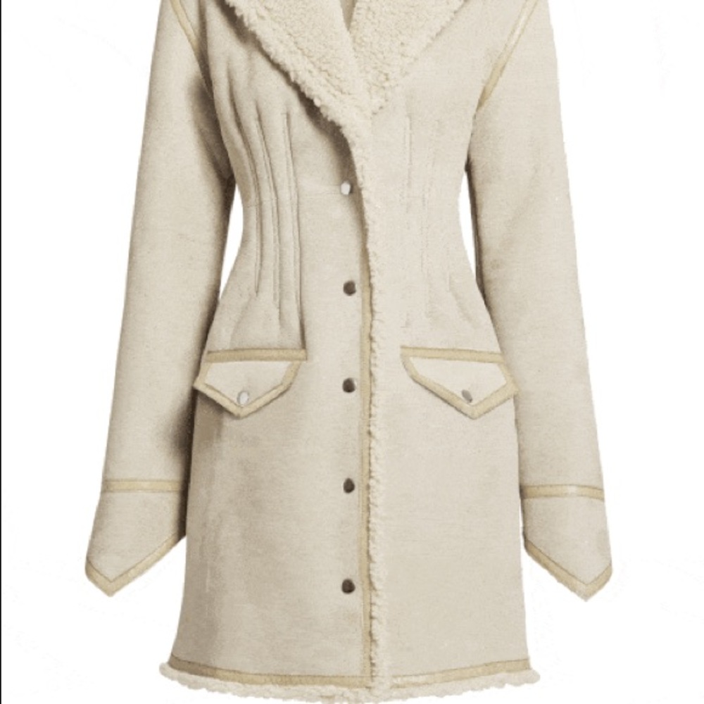 H&M 2016 studio shearling leather coat beige NWT 12